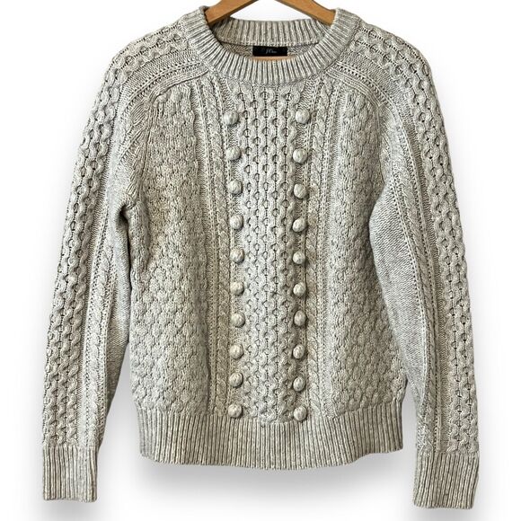 J. Crew Sweaters - J Crew Gray Popcorn Cable Knit Fishermans LambsWool Ski Sweater Womens Small